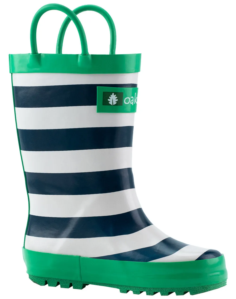 OAKI Blue, Green & White Stripes Loop Handle Rubber Rain Boots