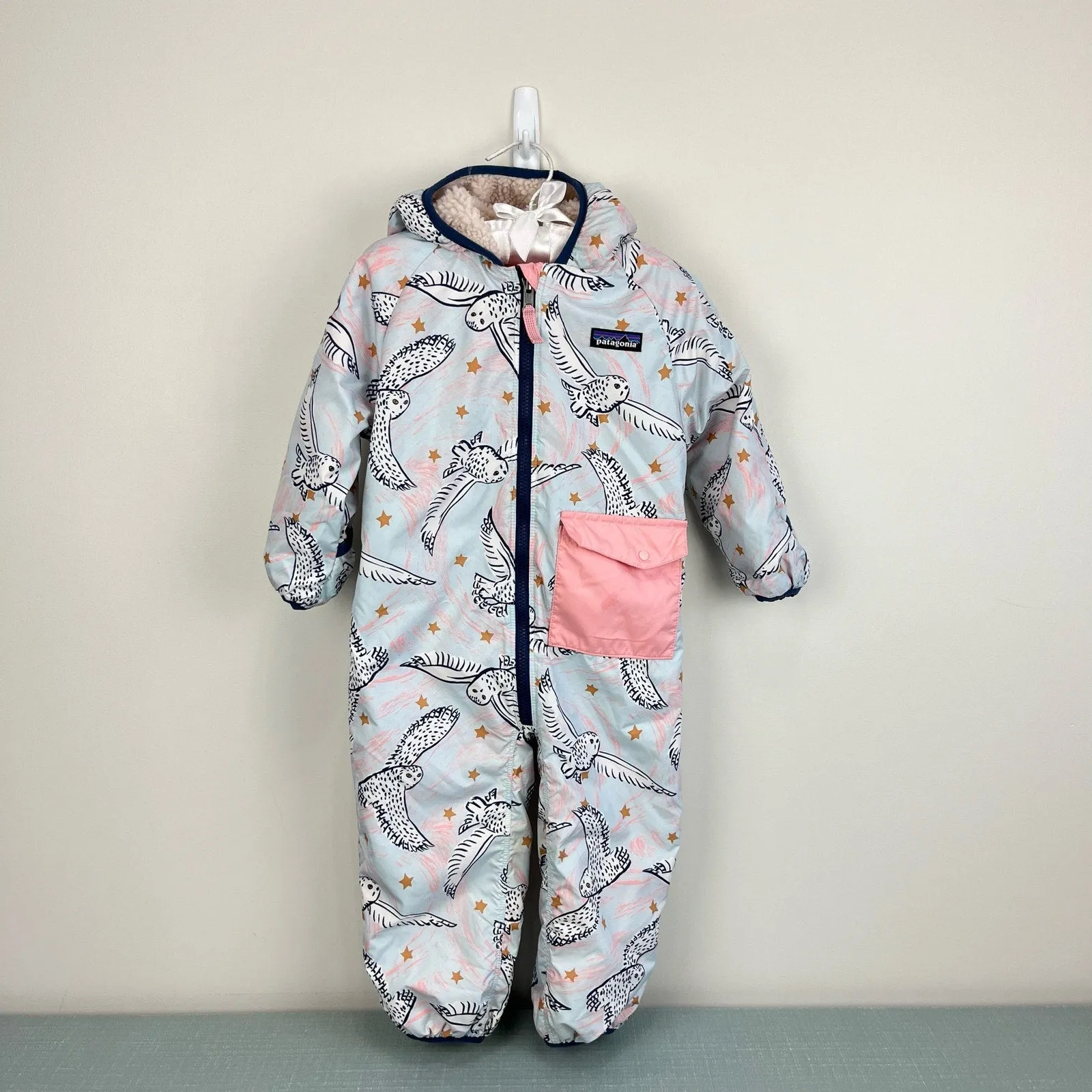 Patagonia Baby Reversible Puff-Ball Bunting Snowy Owl Sky Hawthorne Blue 6-12 Months