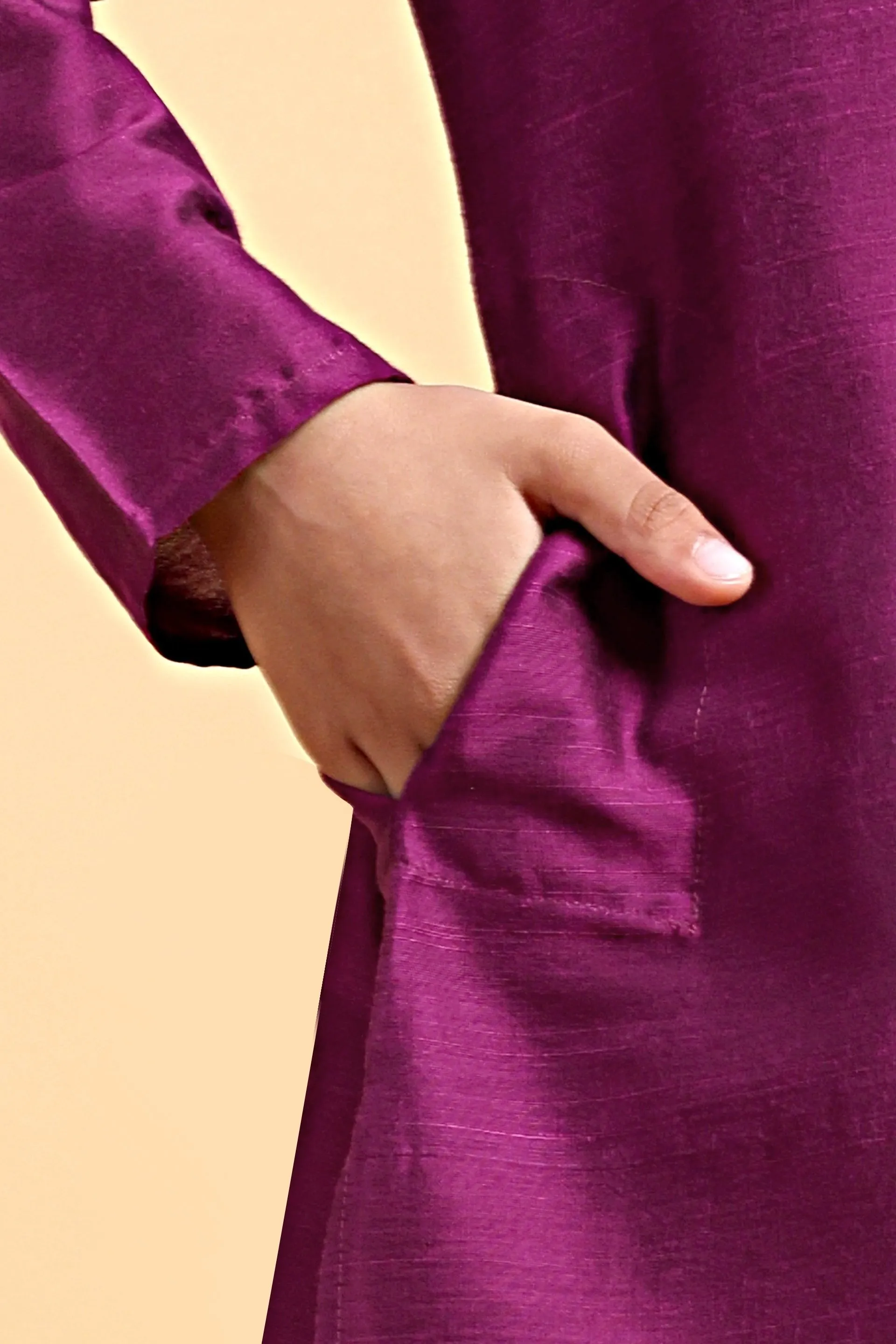 Purple Embriodery Cotton silk Kurta & Dhoti