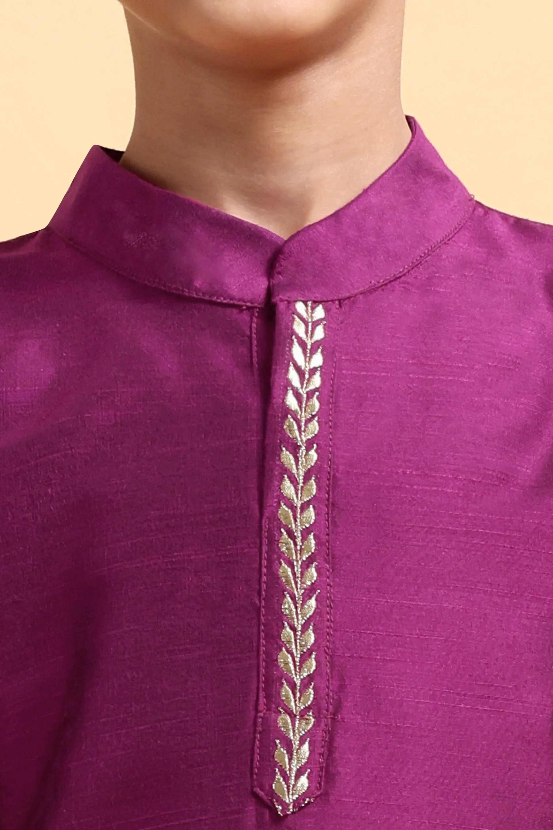 Purple Embriodery Cotton silk Kurta & Dhoti