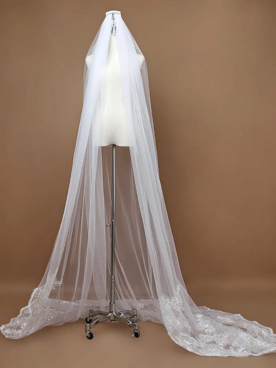 Romantic Wedding Sweep-Train Veil with Sequin Applique