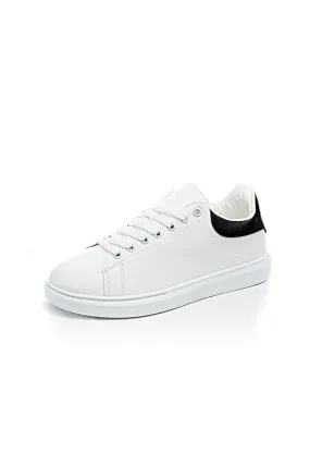 Sneakers - Leather - Basic Lace-Up - White & Black