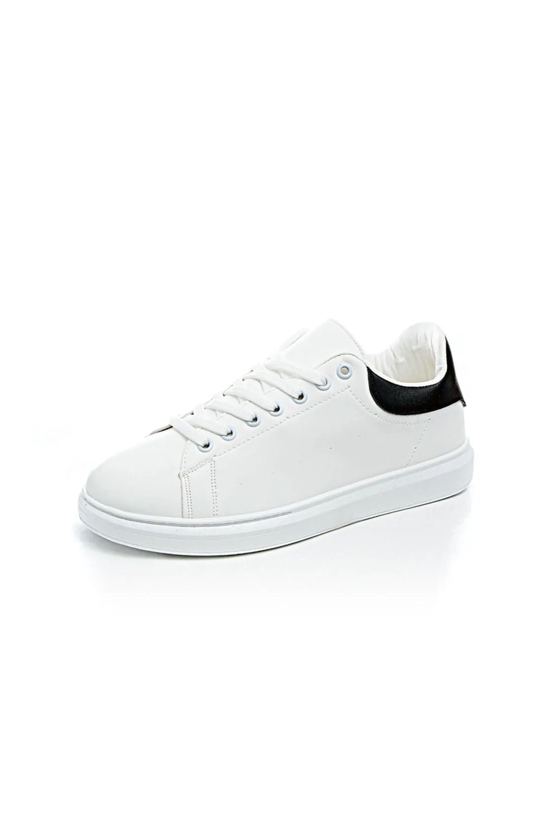 Sneakers - Leather - Basic Lace-Up - White & Black