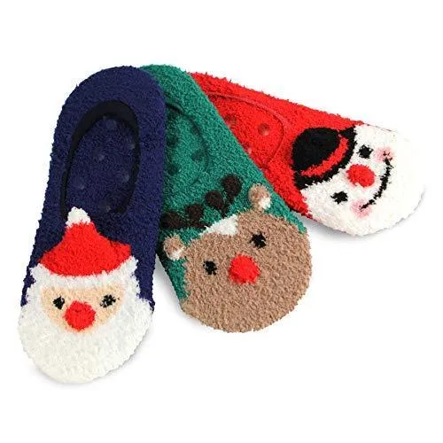 TeeHee Socks Women's Christmas Polyester Cozy Slipper Assorted 3-Pack (X2001)