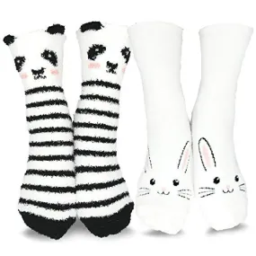 TeeHee Socks Women's Fuzzy Polyester Crew 2-Pack (R2012)