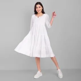 White Mul Cotton Graduated Short Dress