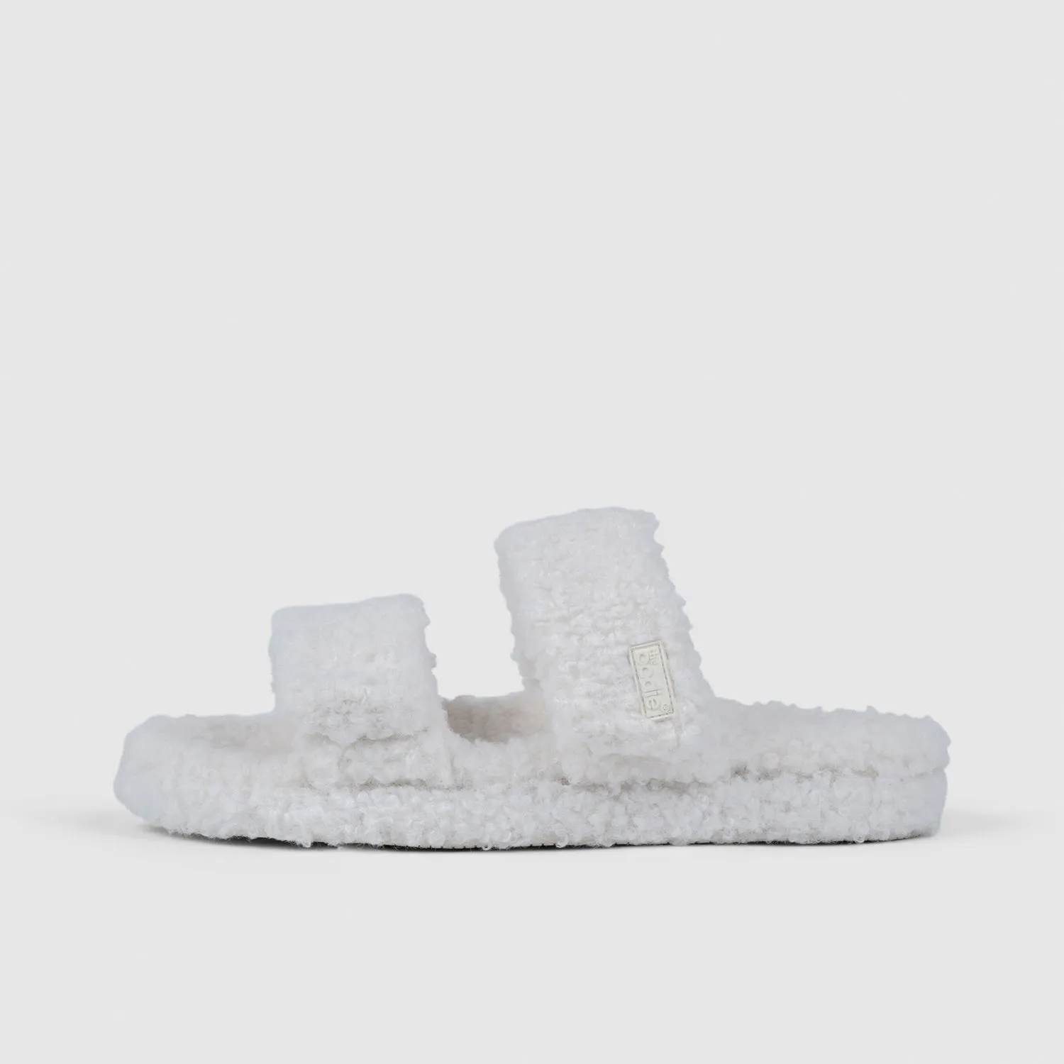 White Two Strap Sherpa Slide