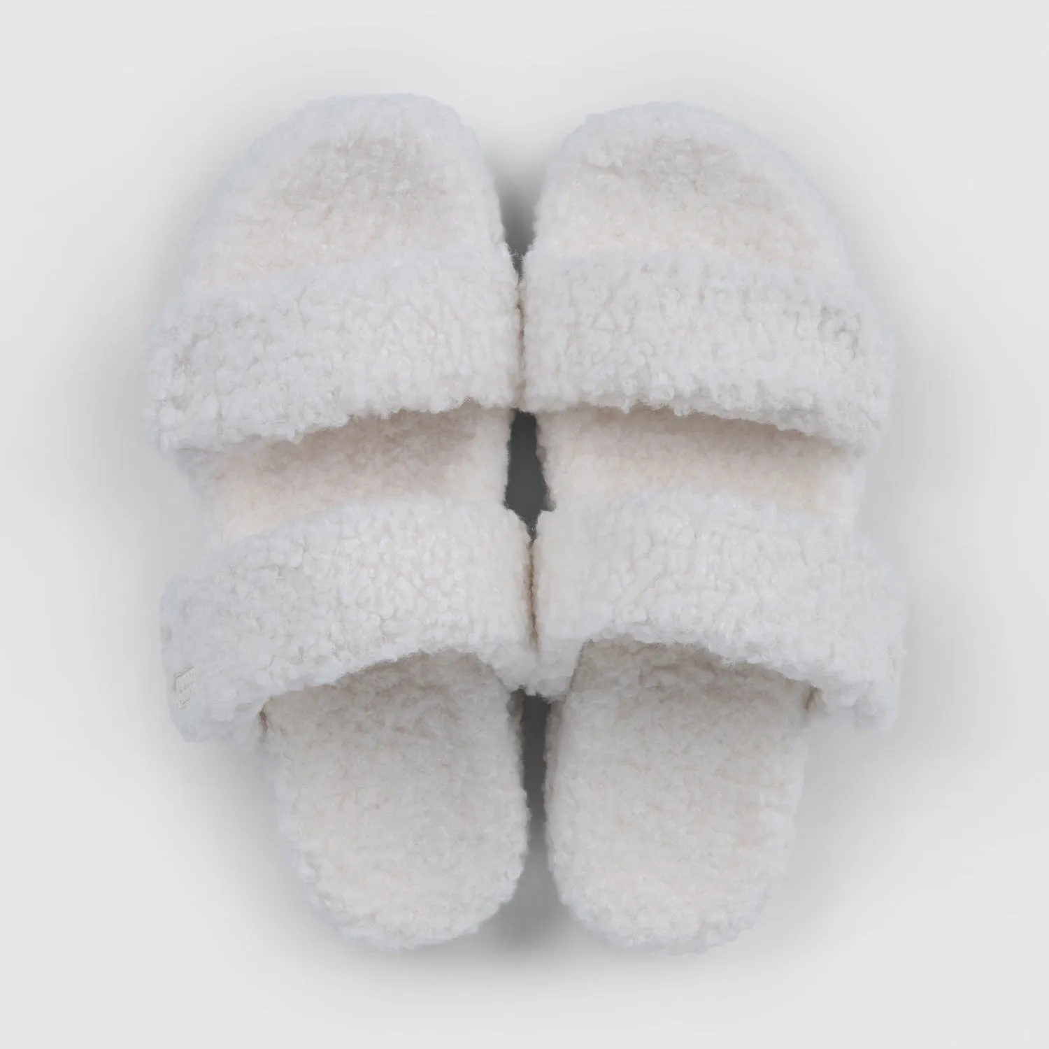 White Two Strap Sherpa Slide