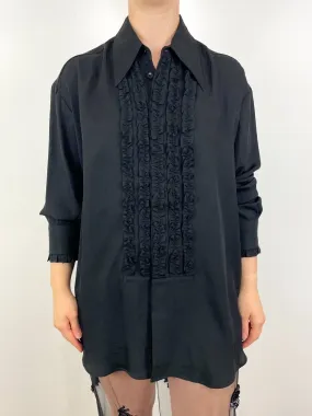 Winter Acetate Easy Tuxedo Shirt in Black