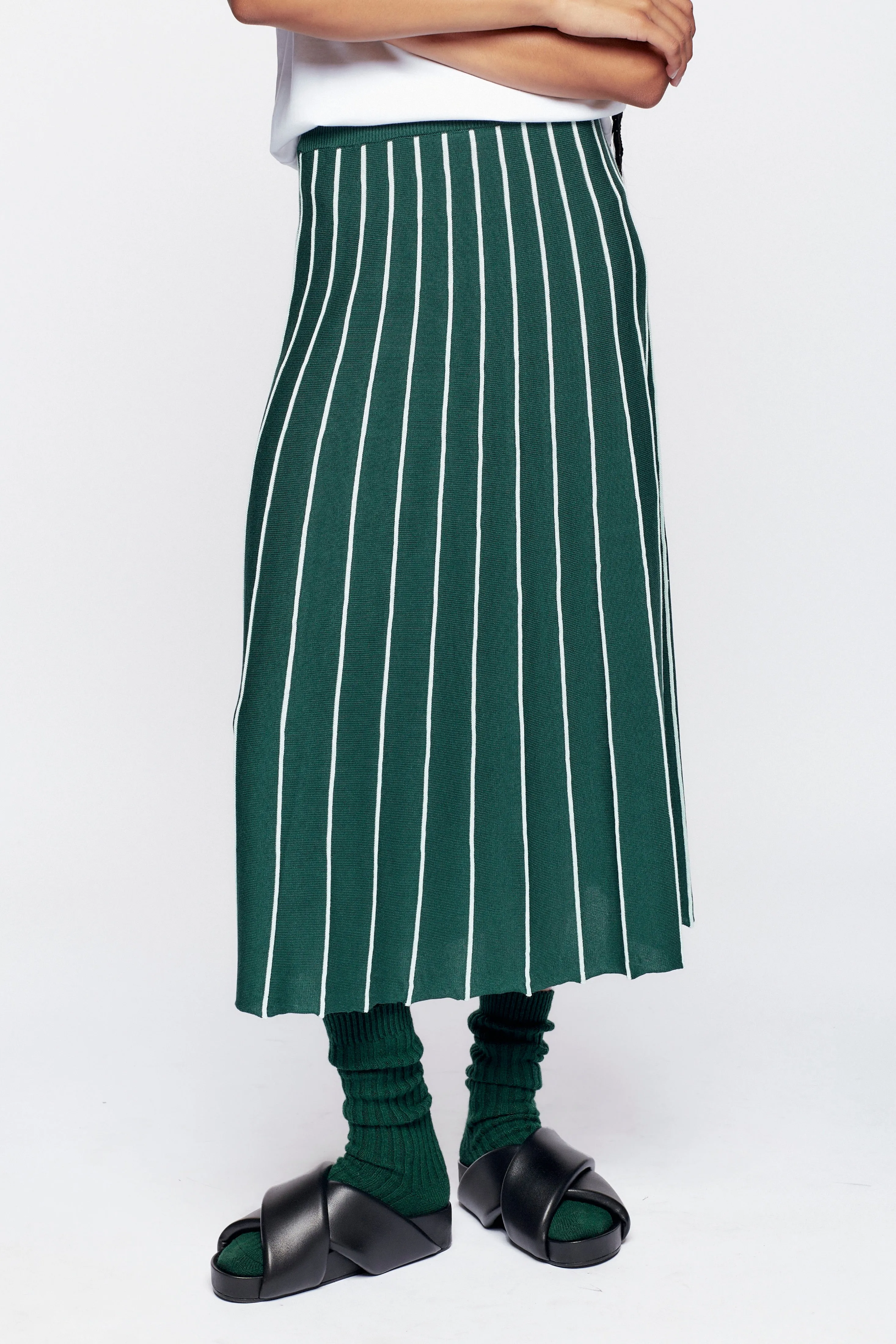 Women's Fine Knit Skirt in Racing Green/Pale Jade